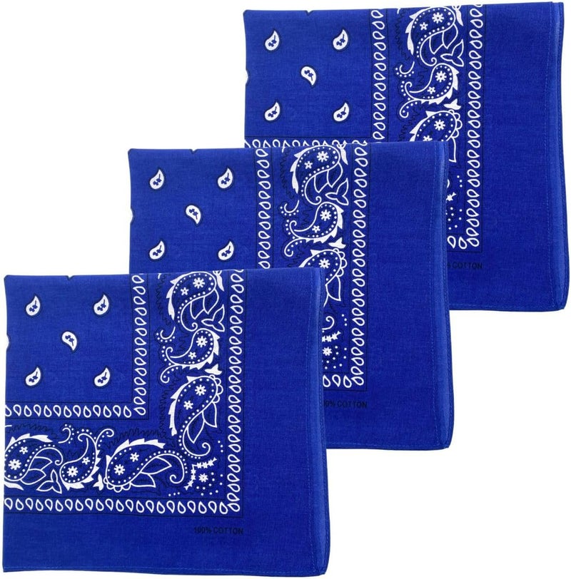 MD Style 3 PCS 100% Cotton Bandana for Men & Women 22" x 22" Paisely Pattern Handkerchief Headband Scarf - Image 1
